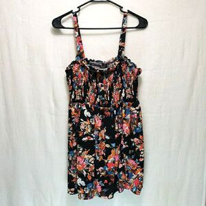 Torrid Black Floral Smocked Tank Top 1 1X Straps Babydoll Feminine Cottagecore